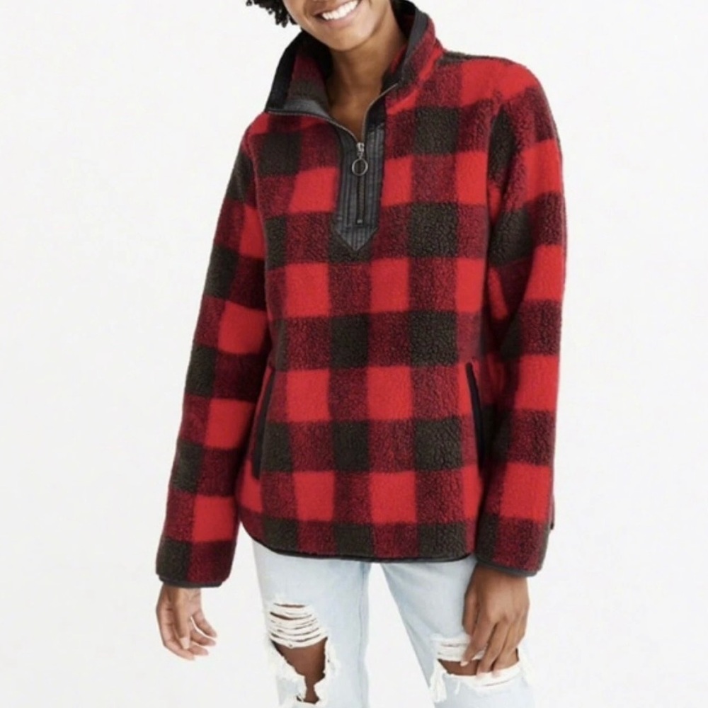Abercrombie & Fitch Buffalo Check Pullover Fleece, Size Medium